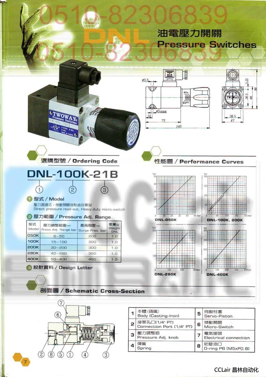  DNL-280K-06I DNL-400K-06I   油電壓力開關(guān)  臺(tái)灣 臺(tái)肯